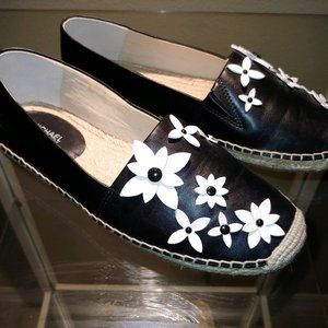 Michael Kors Lola Espadrilles B&W with Flowers 7.5